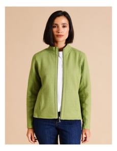 Myer - Recycled Polyester Blend Zip Thru Honeycomb Jacquard Sweat Top In Avocado