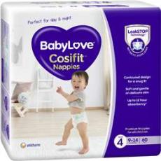 Woolworths - Babylove Cosifit Nappies Size 4 (9-14kg) 60 Pack