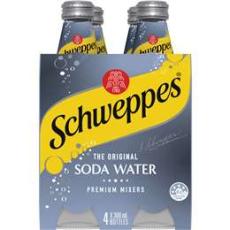 Woolworths - Schweppes Soda Water Bottle Classic Mixers Glass Multipack 300ml x 4 Pack