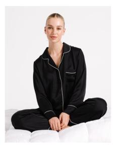 Myer - Signature Satin Long Sleeve Pyjama Set in Black